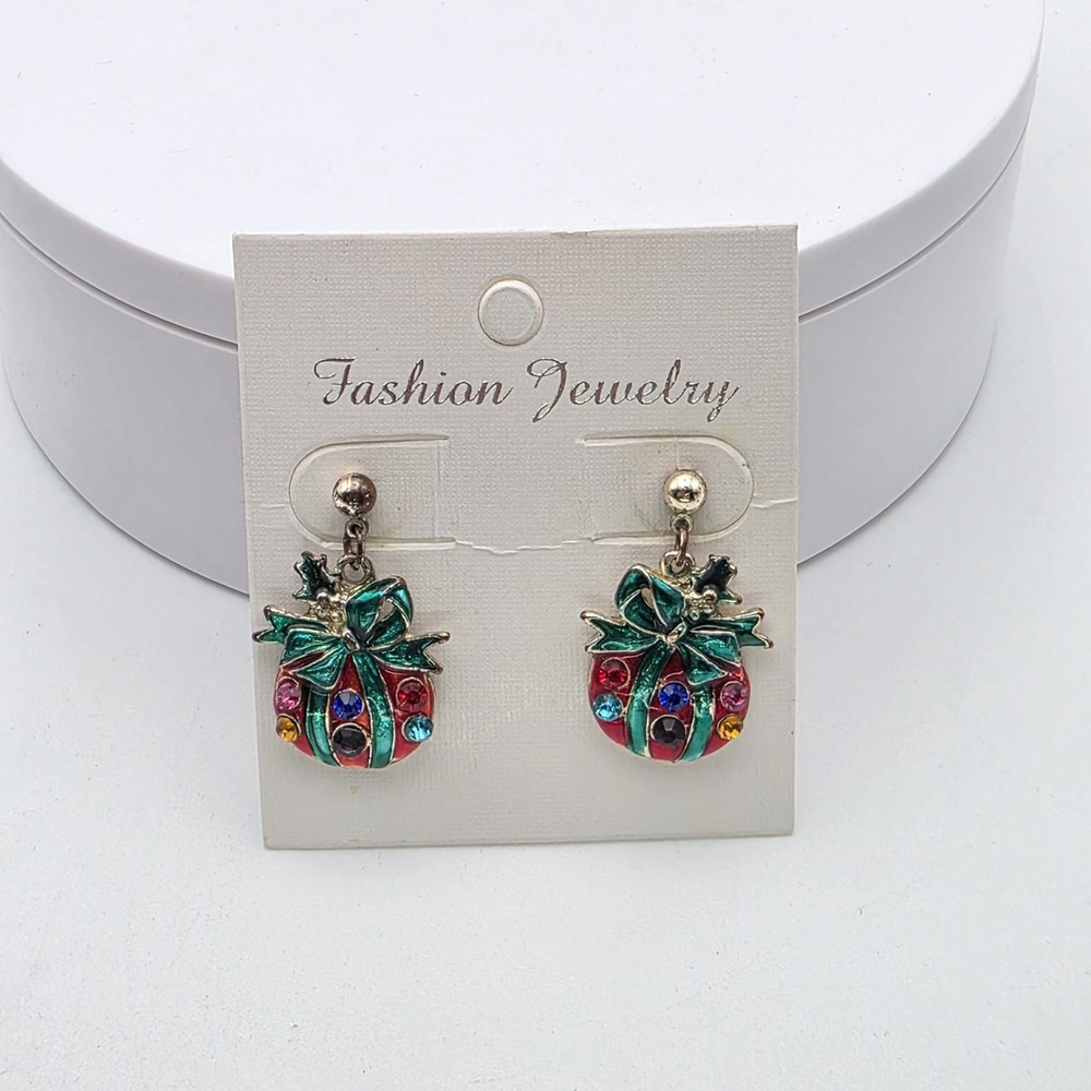 New EVER FAITH Earrings Austrian Crystal Colorful Enamel Christmas Bag‎ Dangle